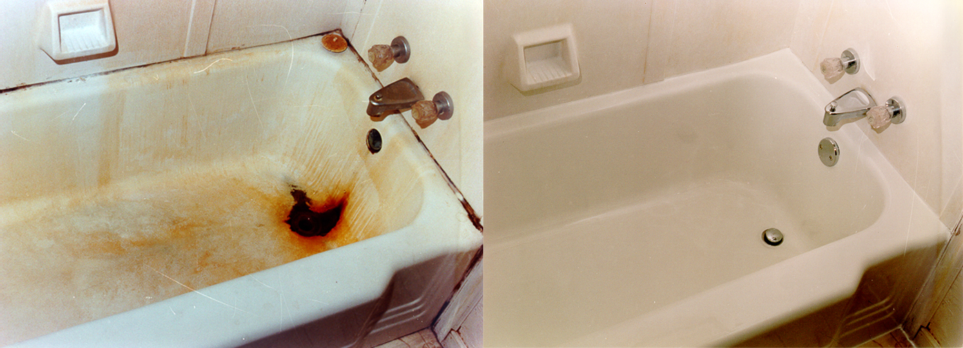 NuFinishPro bathtub refinishing, spot repair, and shower resurfacing before & after