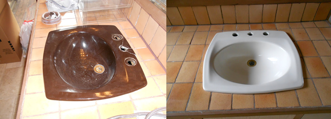 NuFinishPro sink re-glaze and spot repair before & after