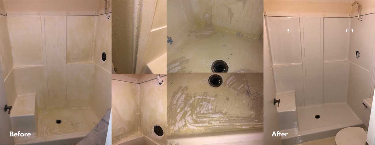 Bathroom refinishing shower stall before and after