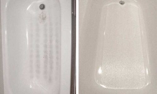Hotel bathtub before and after non-skid coating