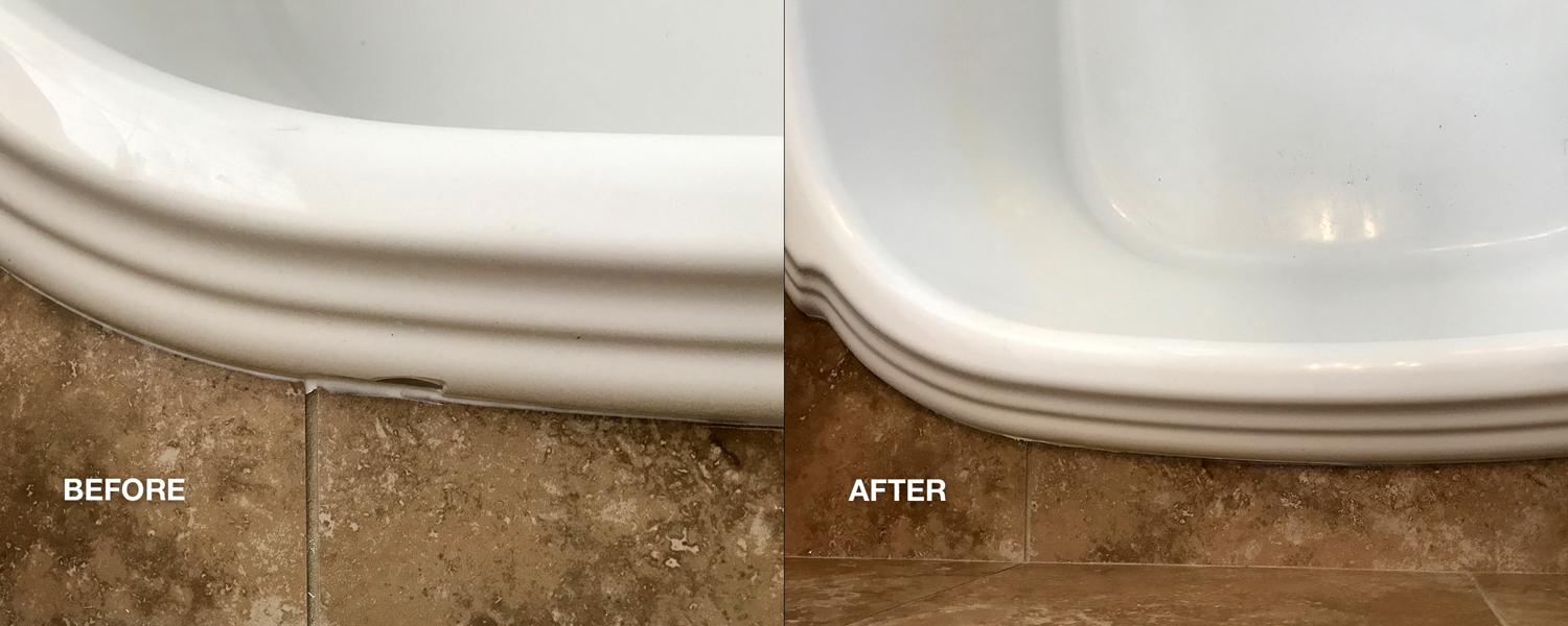 Bathroom refinishing, spot repairs - before and after