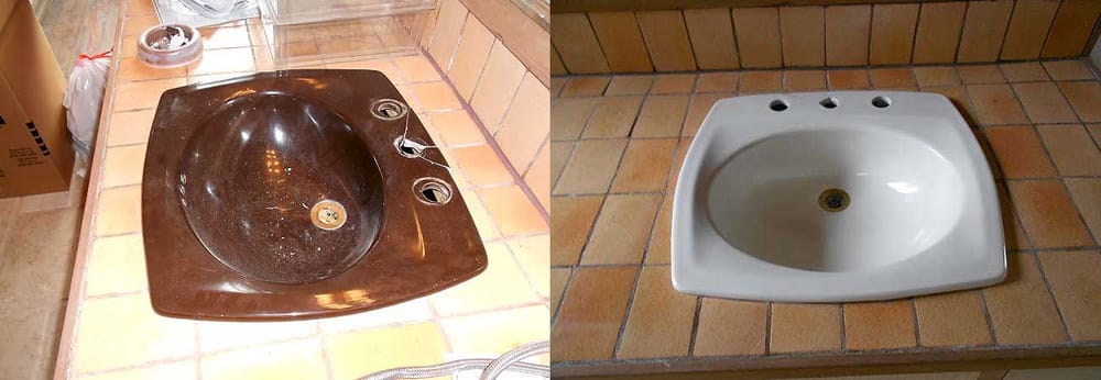 sink re-glaze, tiswija fuq il-post qabel u wara