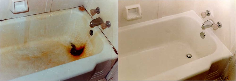 Bathtub refinishing, spot repairs before and after - NuFinishPro