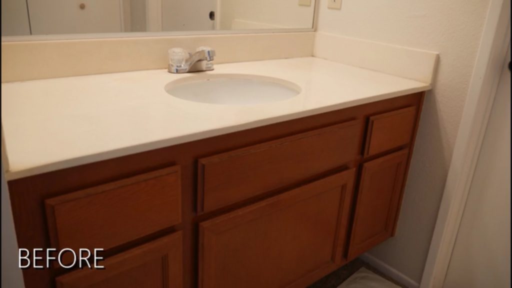 Bathroom refinishing, vanity resurfacing before - NuFinishPro