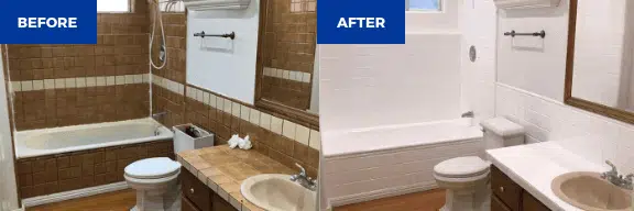 Bathroom, sink re-glazing, tile resurfacing and bathtub refinishing before and after - NuFinishPro